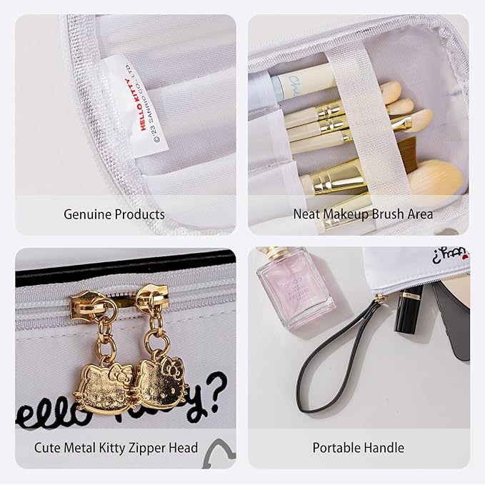 Vimanllie Travel Makeup Bag Large Cosmetic Bags with Brush Holder,White Waterproof 3PCS Portable Cosmetic Case for Women,Toiletry Bag for Skincare&Beauty Tools for Her