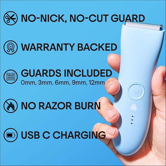 MERIDIAN The Trimmer Premium - Body Hair Trimmer & Electric Shaver for Men and Women for Pubic Hair, Chest, Legs & Bikini Line, Waterproof & Rechargeable, Sky
