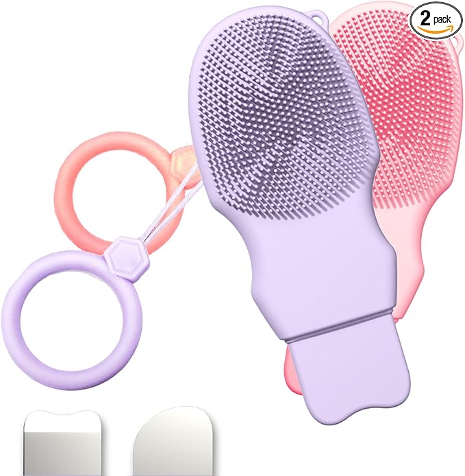 2-Pack Blackhead Remover Double Headed Scraper, Silicone Face Scrubber for Deep Cleansing, Portable Mini Skin Care Tool for Men & Women (Pink + Purple)