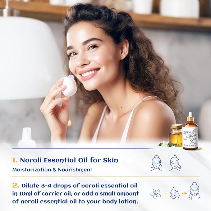 HIQILI Neroli Essential Oil for Diffuser, Aromatherapy and Skin Care