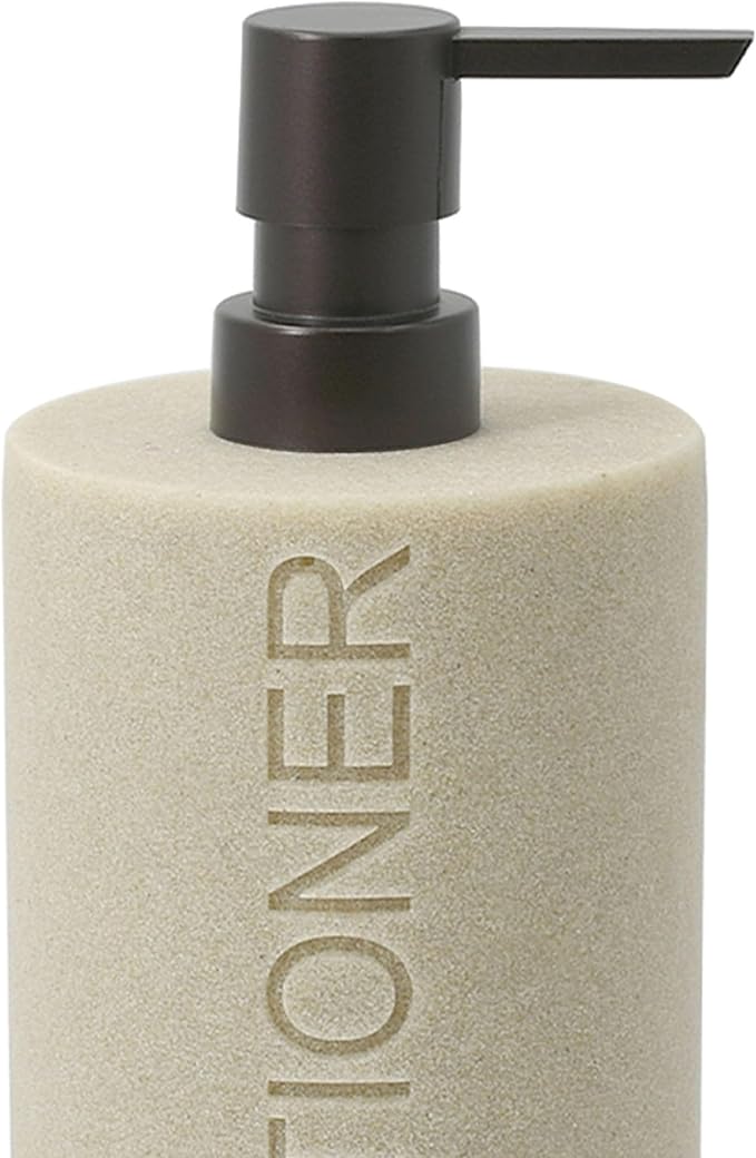 Indecor Home Resin Tan Sandstone Conditioner Engraved Bottle Refillable Pump Dispenser, Durable Waterproof Resin Construction for Bath, Shower - Tan Sandstone ORB Pump