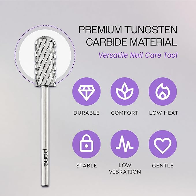 PANA 3/32" Small Smooth Round Top Safety Carbide Nail Drill Bit for Gel Polish & Acrylic Removal Nail Salon Manicure Pedicure Electric File Tools (Small Barrel - Silver, 3X Coarse)