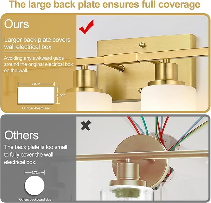 4-Light Bathroom Light Fixtures, Brushed Gold Vanity Lights with Milk Glass Shades, Modern Bathroom Wall Lamp for Mirror Living Room Bedroom Porch
