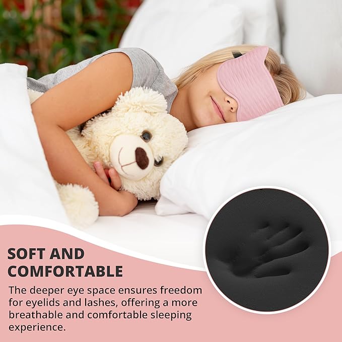 Kids Sleep Mask for Sleeping – Soft 3D Contoured Eye Mask for Kids, Comfortable No-Pressure Eye Cover with Memory Foam for Travel, Naps & Airplane, Boys & Girls (Pink)