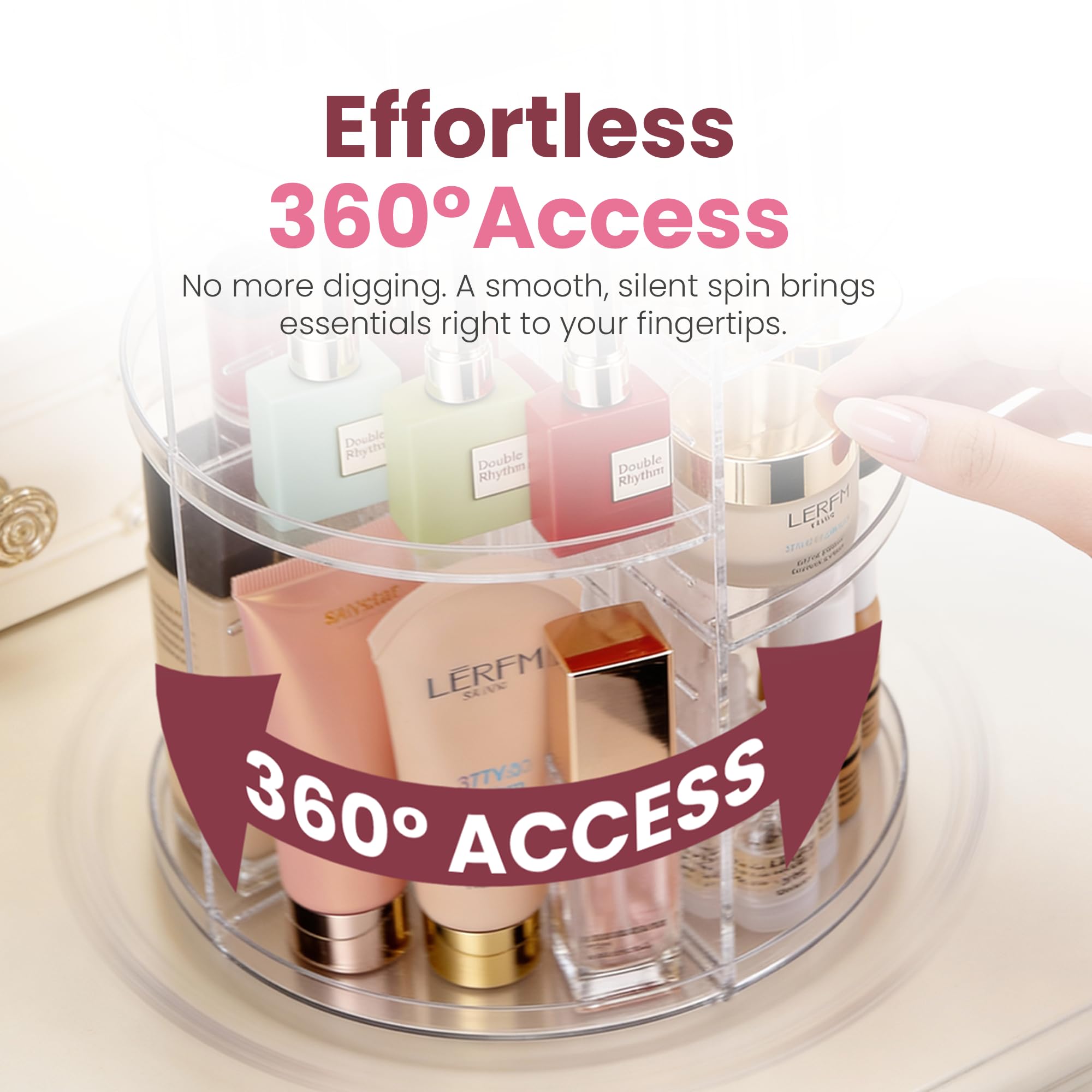 Masirs 360 Rotating Makeup Organizer Countertop, Adjustable Shelf, Clear