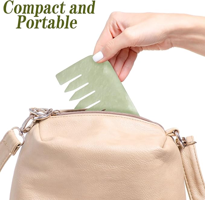 Geiserailie 2 Pcs Jade Combs Esthetician Supplies Massage Stone Hair Gua Sha Scraping Scalp Comb Facial Massage Tool Handheld Head Tools Head Caring Therapy Mother's Day for Women(Square Style)