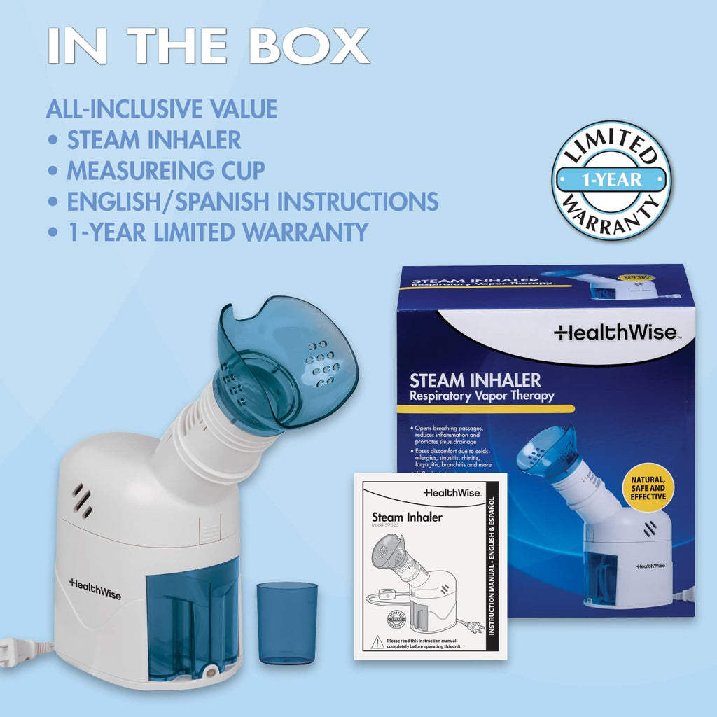 HealthWise Steam Inhaler Respiratory Vapor Therapy | Sinus Pressure, Congestion, Colds & Cough Relief | Facial Steamer, Steam Inhaler, FSA Eligible, Vaporizer or Vocal Steamer | Mask for Cleansing