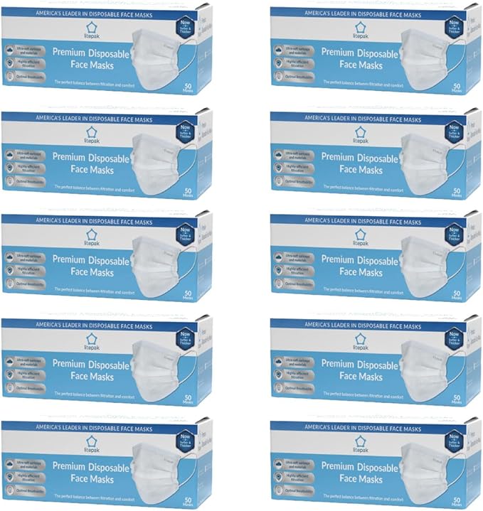 Litepak 500pcs Premium Disposable Face Mask SOFT 3ply Nose Wire - White