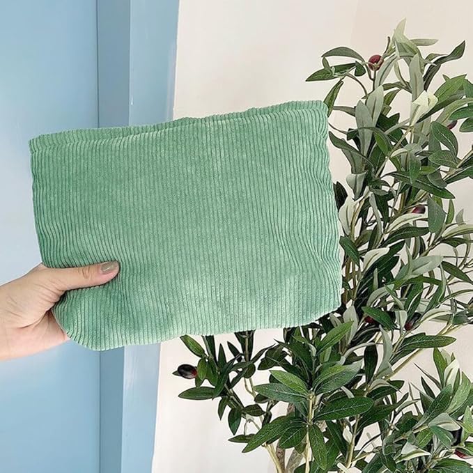 SxoSyo Corduroy Makeup Bags, Cosmetic Pouch for Purse, Green