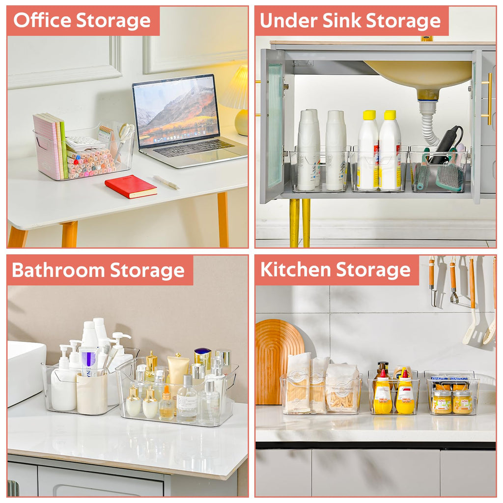 AntStep Clear Plastic Storage Bins - 12 Pack Pantry Organizers and Storage, Clear Pantry Organizer Bins, X-Large Plastic Containers with Handle for Kitchen, Cabinet, Bathroom, Classroom Organization