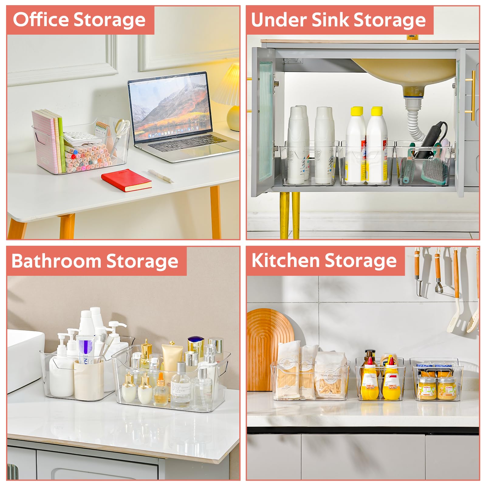 AntStep Clear Plastic Storage Bins - 12 Pack Pantry Organizers and Storage, Clear Pantry Organizer Bins, X-Large Plastic Containers with Handle for Kitchen, Cabinet, Bathroom, Classroom Organization