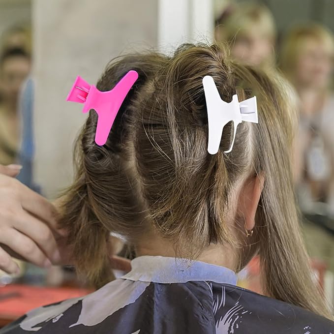 BAHABY Hair Clips for Styling Sectioning 12 Pack Black White Hot Pink Butterfly Clamps Hair Claw Clips Pro Salon Hair Clips for Styling, Sectioning, Cutting and Coloring