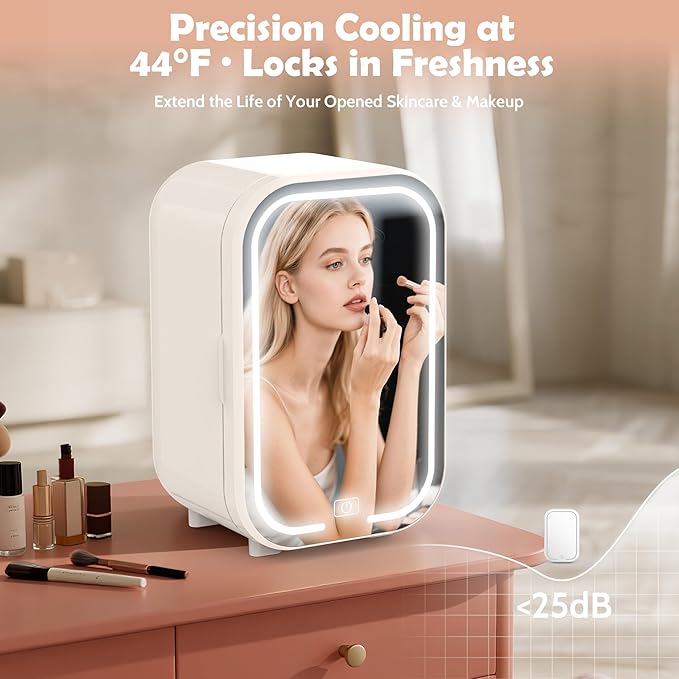 Kikihouse 22L Mini Skincare Fridge, Beauty Fridge for Cosmetic Storage, 44°F Intelligent Temperature Control, Personal Small Makeup Refrigerator for Bedroom, Dorm