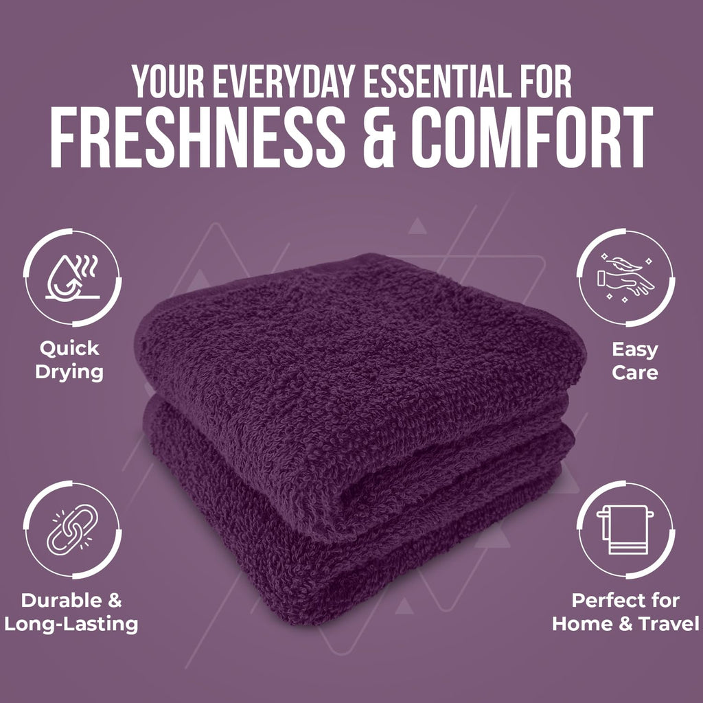 DAN RIVER 12 Pack Cotton Wash Cloths Set for Showering [12x12] Purple