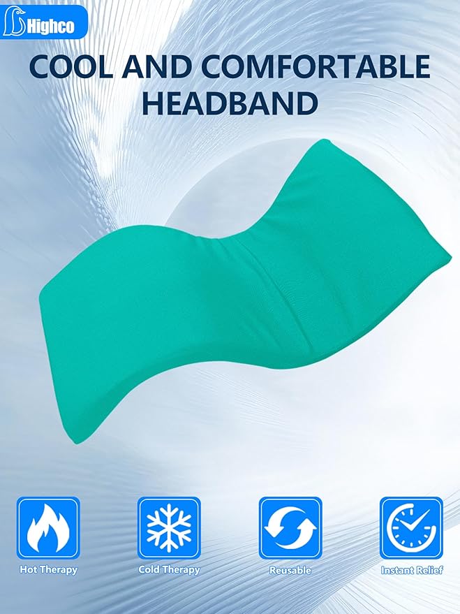 Migraine Relief Cap,Soothing Headache Migraine Hat Ice Head Wrap,Hangover Cap Face Mask Cold Compression for Tension,Puffy Eyes,Stress,Sinus,Ice Blue
