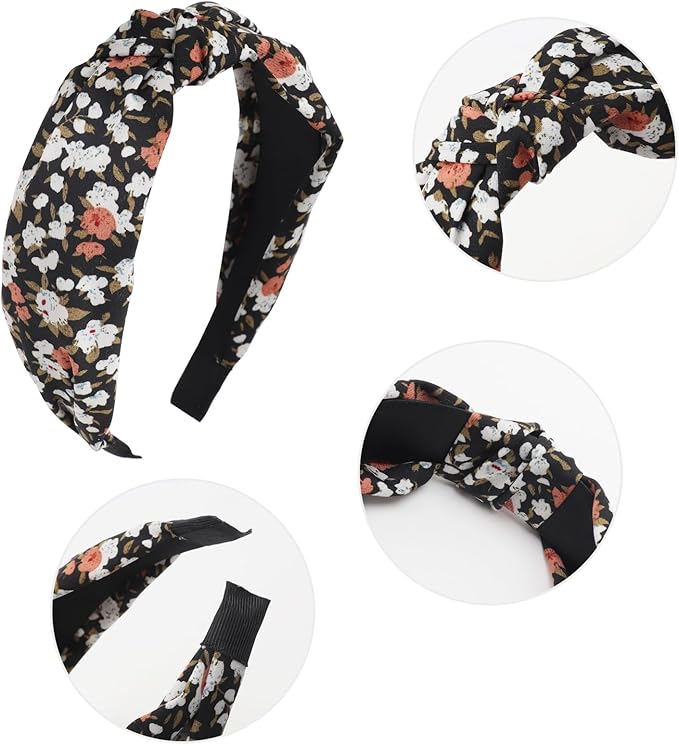 DRESHOW 8 Pack Knotted Headbands for Women Wide Turban Headband Printed Plastic Head Band Fashion Boho Hairbands Non Slip Hair Accessories