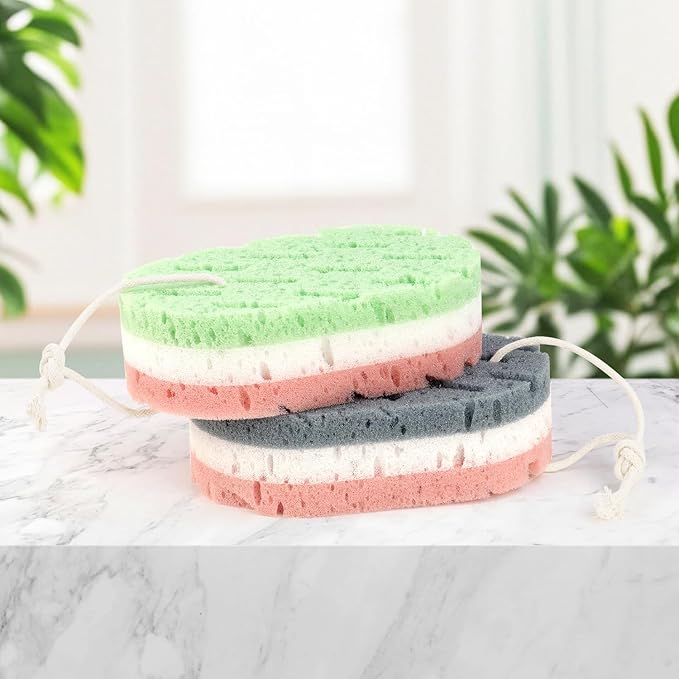 2 Pcs Bath Sponge, Deep Cleansing Body Loofah Sponge for Women Men, Large Size 3 Colors Foam Loofah for Gentle and Deep Exfoliation