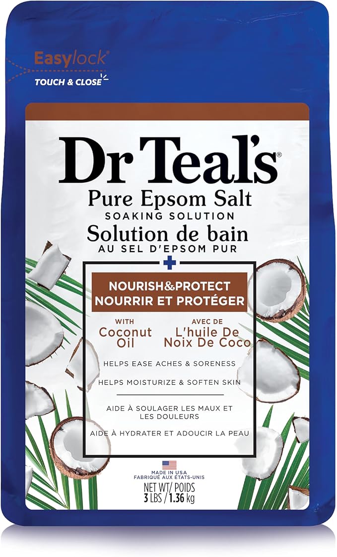 Dr Teal's Salt Soak with Pure Epsom Salt, Nourish & Protect with Coconut Oil, 3 lbs