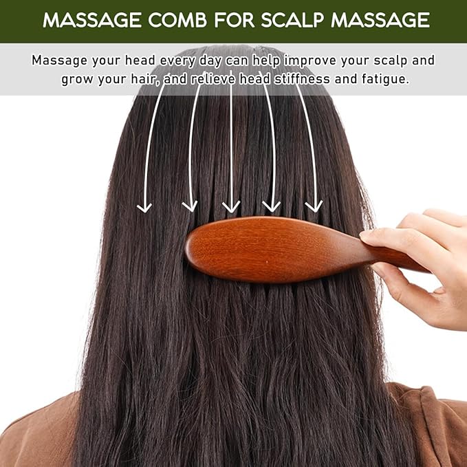 iunxkmi Wooden Scalp Massage Comb - Sandalwood Head Massager Tool, Gua Sha Brush for Women Men Hair Growth