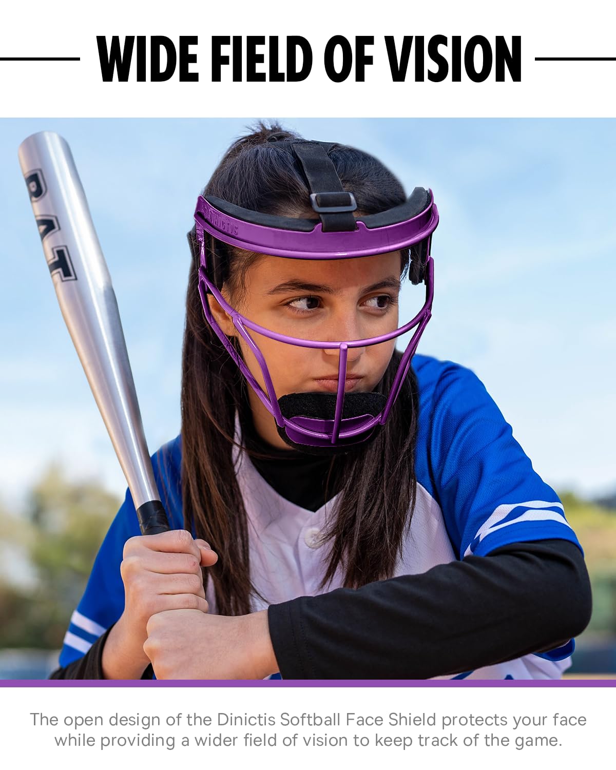Dinictis Softball Face Mask, Lightweight, Comfortable, with Wide Field Vision, Durable and Safe Face Guards, Premium Protective Softball Fielder's Mask-Purple-Youth(M)