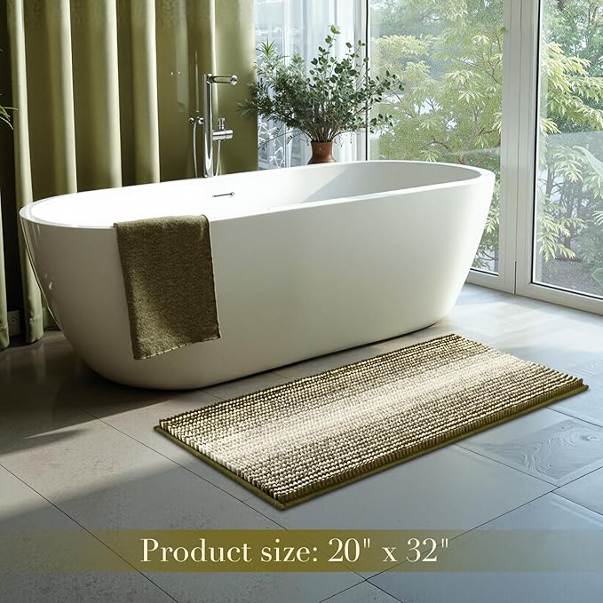 BSICPRO Bathroom Rugs, Bath Mat Non Slip 20 x 32 Inches Water Absorbent Chenille Floor Mats Machine Washable (Olive Green)