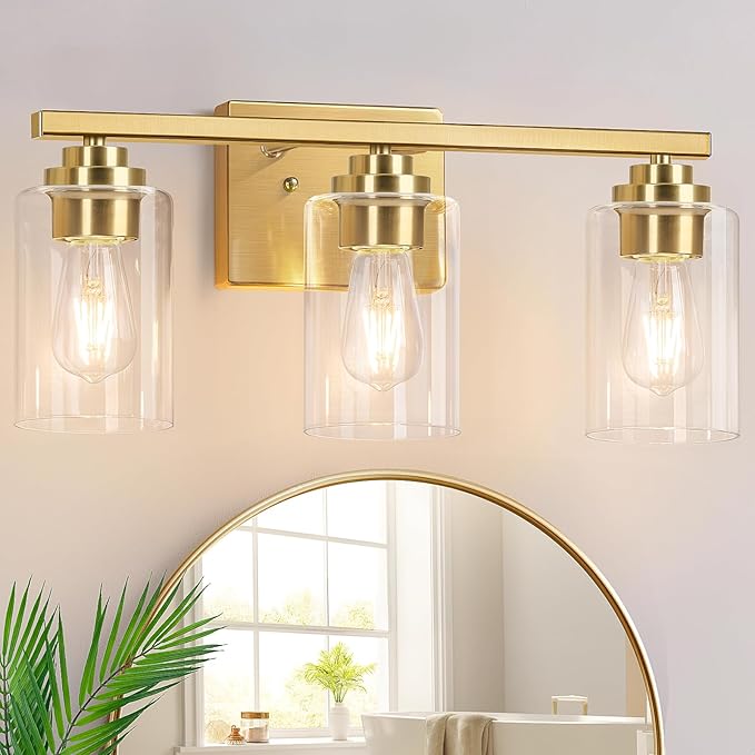 VerRon 19" Gold Modern Vanity Lights Over Mirror with Clear Glass Shades