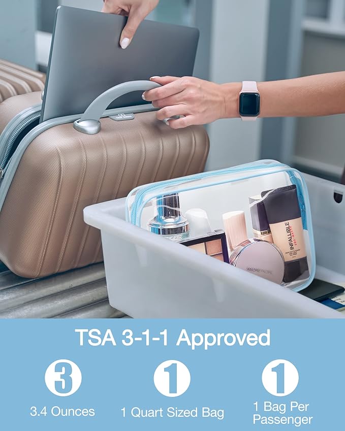 BAGSMART Clear Toiletry Bag 3-Pack TSA Approved Water-Repellent, Blue