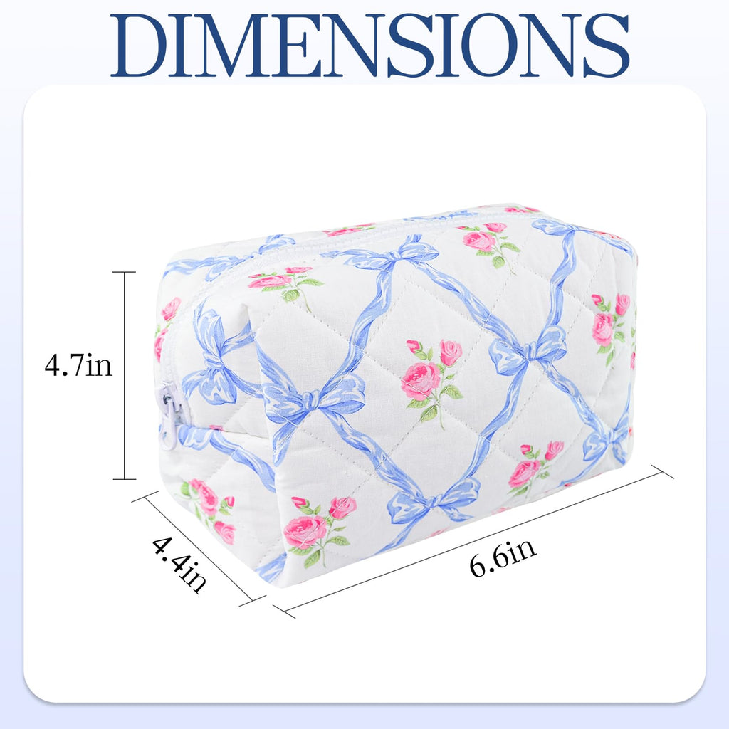 Quilted Makeup Bag Floral Cotton Make up Bag Puffy Coquette Makeup pouch Aesthetic Cute Travel Toiletry Bag for Women Girls