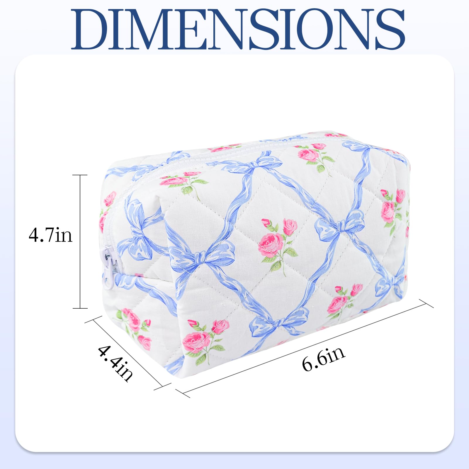 Quilted Makeup Bag Floral Cotton Make up Bag Puffy Coquette Makeup pouch Aesthetic Cute Travel Toiletry Bag for Women Girls