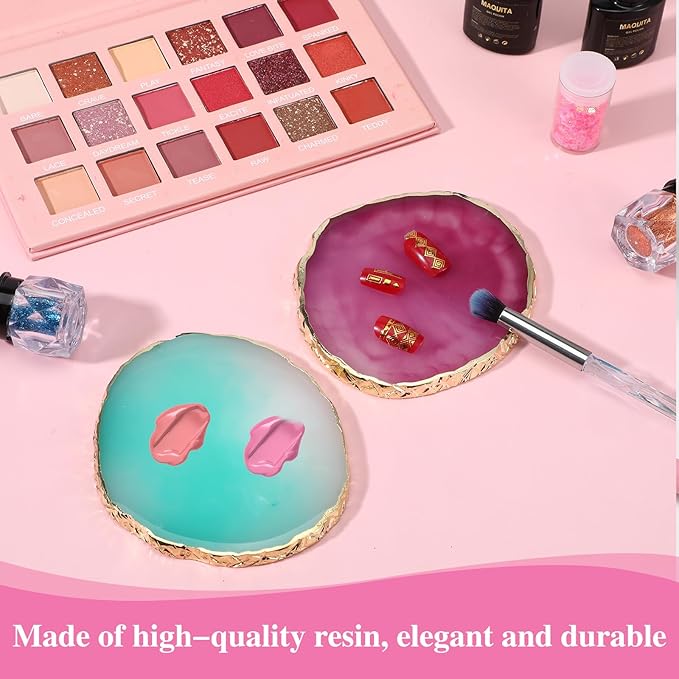 MBAIYO 2PCS Nail Art Palette, Resin Nail Plates Makeup Mixing Palettes Gilded Edge Polish Palette Mixed Color Painting Irregularity Palettes Display Board for DIY Manicure Art Design Foundation Makeup
