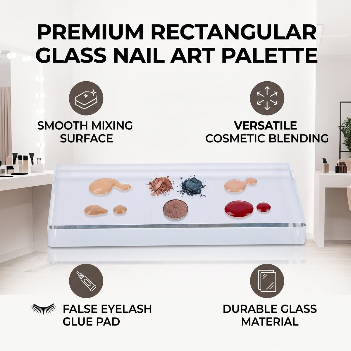 Nail Art Palette - High-Quality Glass Rectangle Makeup Blending and False Eyelash Glue Holder for Professional Use - Easy Color Mixing for Nail Art and Makeup
