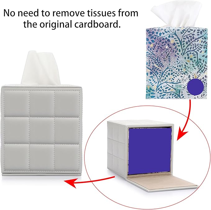 Sumnacon Square PU Leather Tissue Holder Box for Home,Office (Light Grey)