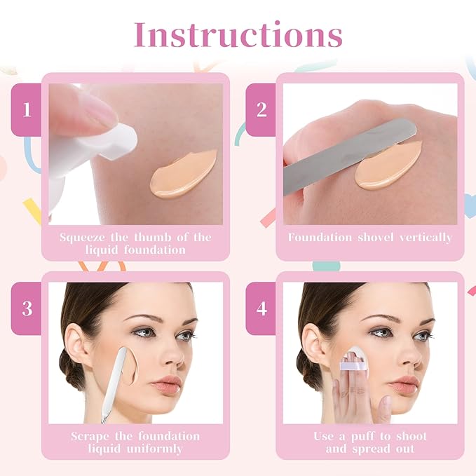 JJUNW 3 pcs Makeup Spatula Foundation Spatula, Stainless Steel Facial Beauty Spatula, Tiny Makeup Palette Mixer Face Cream Applicator Cosmetic Mixing Tool for Even Application Foundation Double Edged