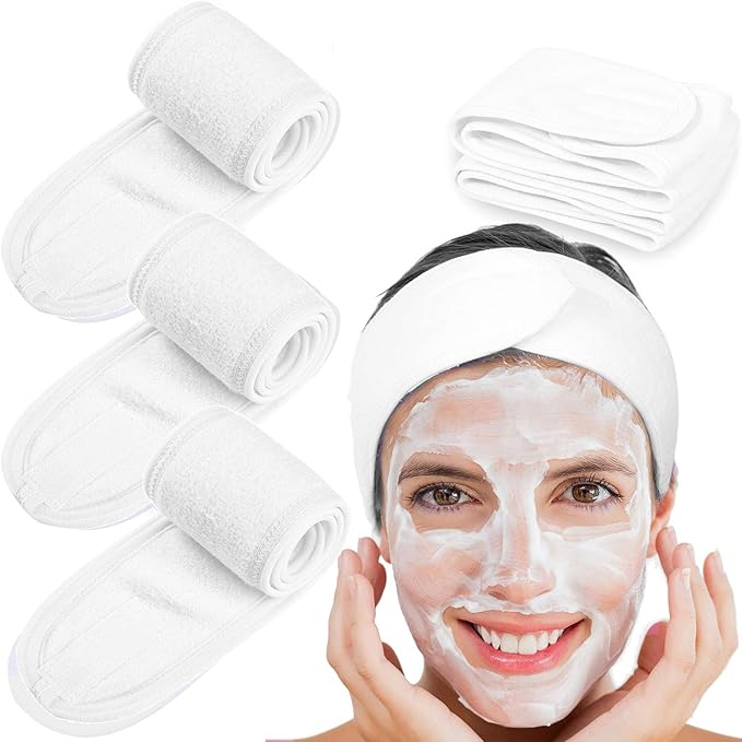 Whaline Spa Headband 4 Pcs White Makeup Hair Band Facial Head Wrap Hair Tie
