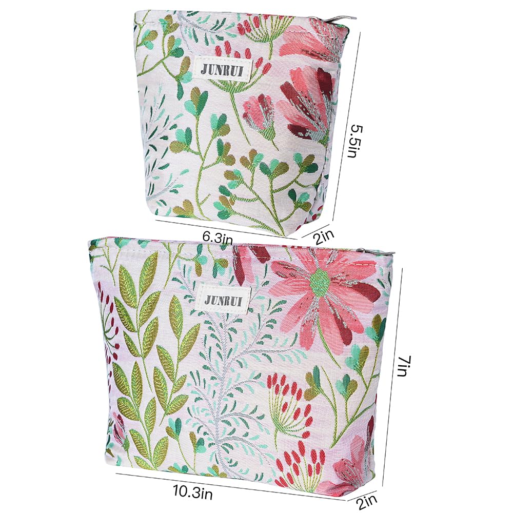 BOCGRPU Makeup Bag Small Cute Cosmetic Bags for Women，Floral Travel Toiletry Bag for Purse, Large Canvas Cosmetic Pouch Makeup Organizer Tool Pouch with Zipper（2Pcs Colorful Plant）