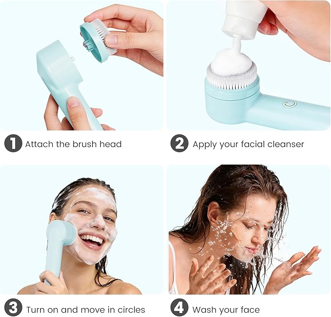 Facial Cleansing Brush with Dual Rotating, Electric Face Scrubber, 3 in 1 Facial Brush Skin Cleansing for Deep Cleansing, 3 Speeds, Waterproof Face Cleanser Brush for Men Women, Soft Exfoliator
