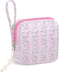 Chicarries Small Makeup Bag | Discreet Period Bag Pad Pouch for Purse| Sanitary Napkin Storage & Tampon Holder for Travel (Cute flower pink)