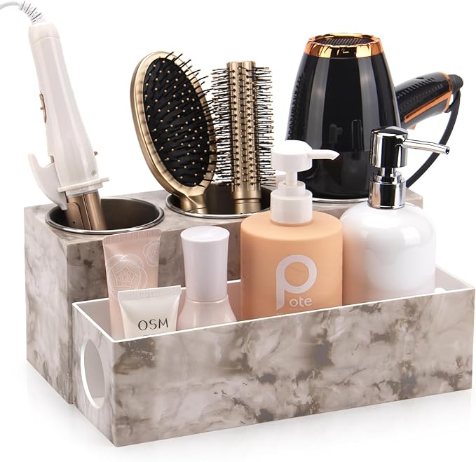 GFWARE Hot Hair Styling Tool Organizer with 3 Stainless Steel Cups, Marble