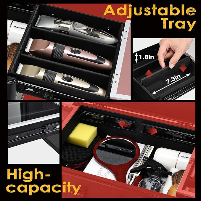 Yueieoun Barber Case 6 Clippers Sliding Tray, Profesional Barbers Briefcase Tool Case, Barber Cases for Clippers and Supplies, Hair Scissors Trimmer Organizer, Salon Hair Grooming Hard Travel Suitcase