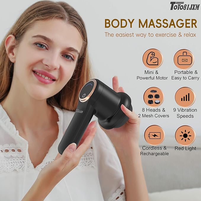 TOTO81JXM Handheld Cellulite Massager, Body Sculpting Machine, Lymphatic Drainage Device, Lipo Massage Roller for Stomach Belly Butt Arms Legs, Vibrating Massage Home Use Cordless & Mini (Black)