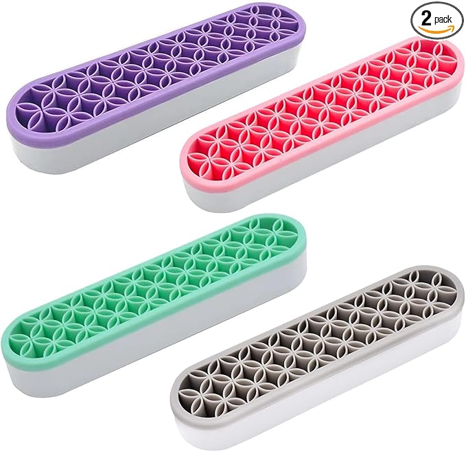 ESIW 4 PCS Multi-Purpose Cosmetic Storage Box, Desktop Organizers Silicone Make Up Brush Storage Stand, Desktop Storage Box for Eyeliner Pencil, Painting Brush (Green/Pink/Grey/Purple)