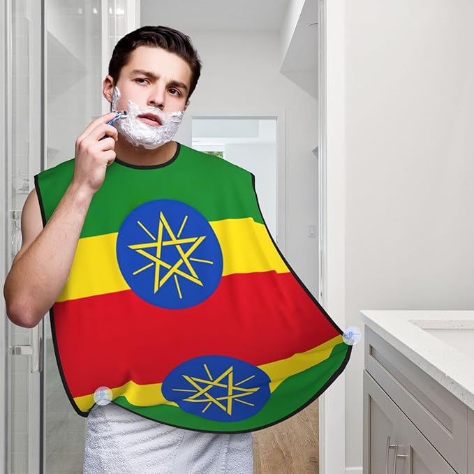 YQxwJL Flag Of Ethiopia Print Beard Bib Shaving Apron, Beard Hair Trimming Cape Gift For Dad