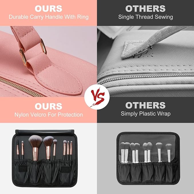 Mocado Travel Makeup Bag with Mirror Makeup Case with 8 Makeup Brushes