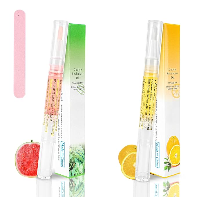 Foncomy 2PCS Cuticle Oil Pen for Nails,Nail Oil Pen for Nail Care,Cuticle Oil for Nails with Nail File,Nail Oil Cuticle Prevent Dry Cracking and Hangnails,Deep Nourishment(Orange & Watermelon Flavor)