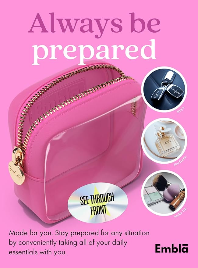Embla Clear Small Makeup Bag for Purse Cute Mini Make Up Nylon Organizers Tiny Cosmetic Bags for Women Girls Little Toiletry Travel Pouches Zipper Skincare Pouch Organizer Hot Pink