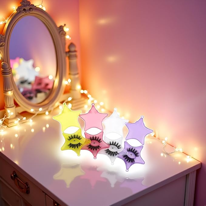 4Pcs Empty Plastic Lash Boxes Star Shape Eyelash Storage Box Travel Case 3D False Eyelashes Packaging Gift Boxes Holder Organizer for Women Girl Eyelash Storage and Packaging False Eyelashes, 4 Colors