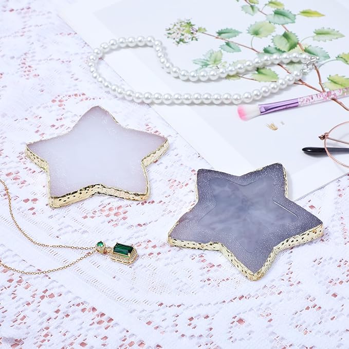 2 PCS Resin Nail Art Palette Nail Polish Palette Mixing Plate Plates White Stars Shape Makeup Plate Nails Gel Color Makeup Display Board Pallet for Art Tip Holder Display