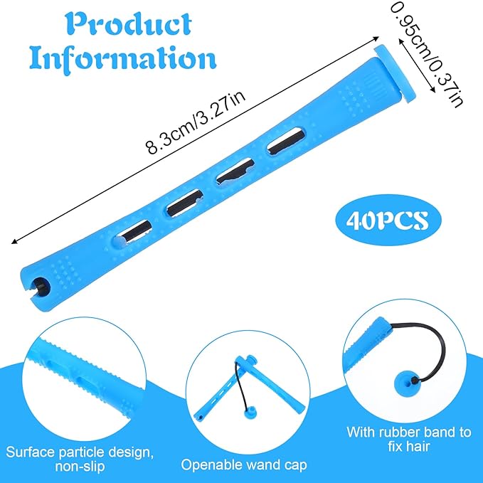 40 Pcs Perm Rods for Short & Long Hair, Small Hair Rollers for Women, Plastic Cold Wave Curling Rods, Perm Kit, Women's DIY Hairdressing Tools (Blue, 3.27×0.37 Inch)