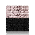22 Momme 100% Pure Mulberry Silk Scrunchies (10 PCS) - Small Hair Elastics and Ties for Women Sleep, Hair Care No Damage, Black*5+Lotus Pink*5