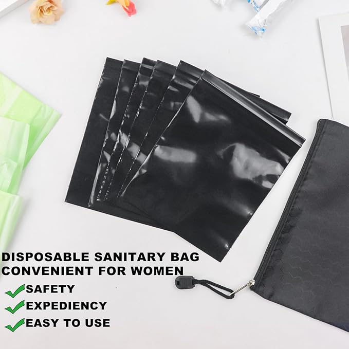 Tampon Disposal Bags Pack of 101,Black Sealable and Prevents Odours Feminine Hygiene Disposal Bag with Storage Bag 4.7x6 inches Opaque Sanitary Trash Bags for Tampons,Hygienic Products